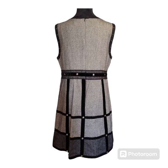 Anna Sui for Target Black & Grey Herringbone Studded Cage Mini Dress Size 13 - Picture 4 of 12